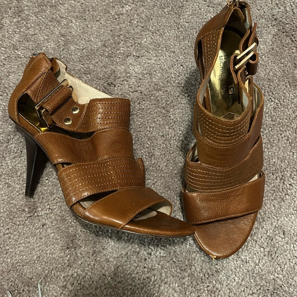 Cognac Michael Kors leather heeled sandals